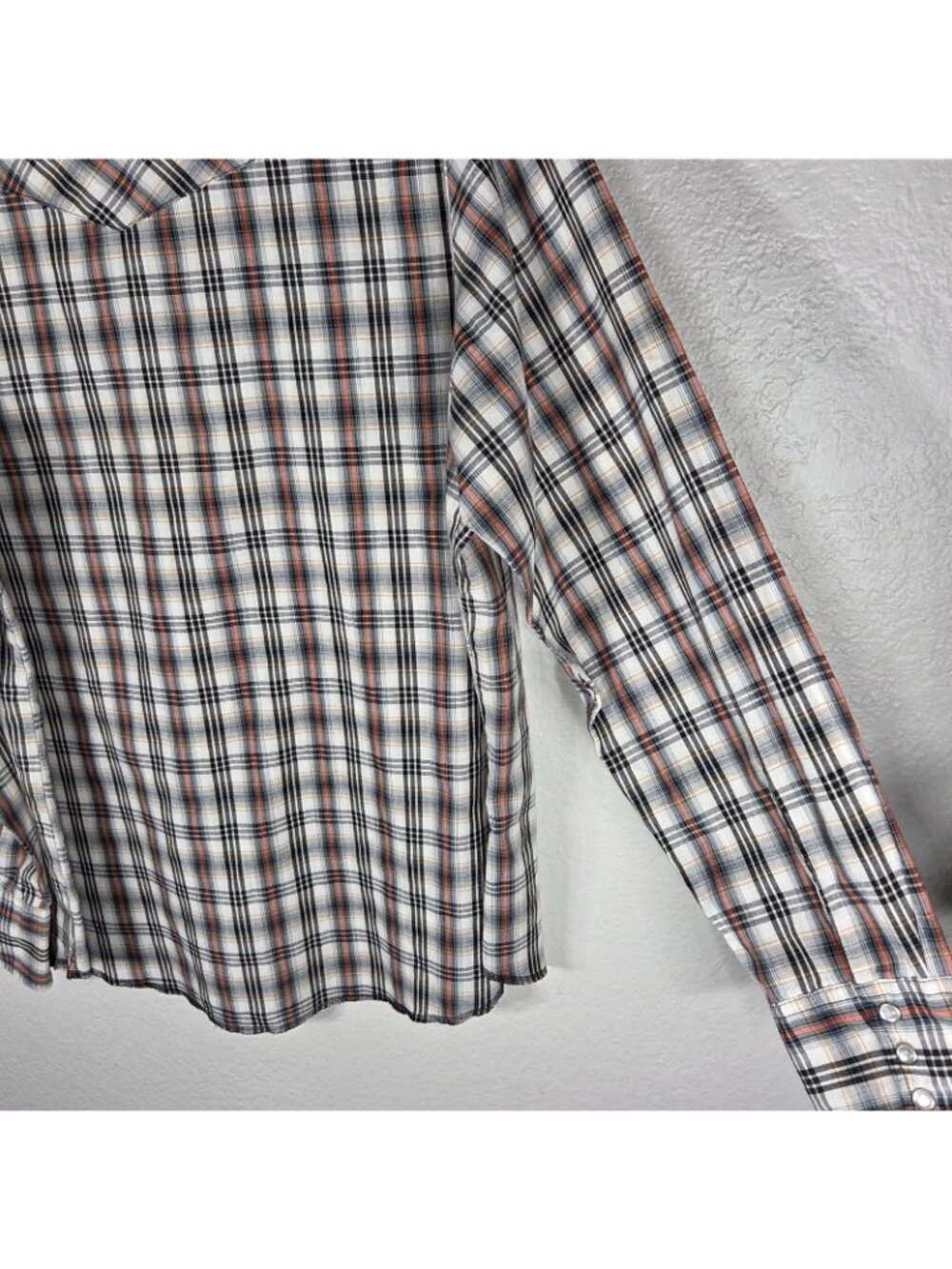 Vtg Rustler Pearl Snap Western Plaid Shirt X-Long Tails L Red Black Long Sleeve - Picture 13 of 15
